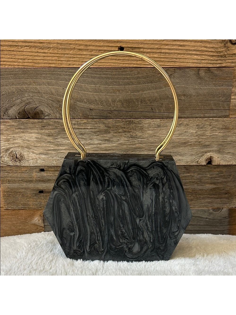 Ramla Black Acrylic Soho Clutch with Removable Chain Brand New!